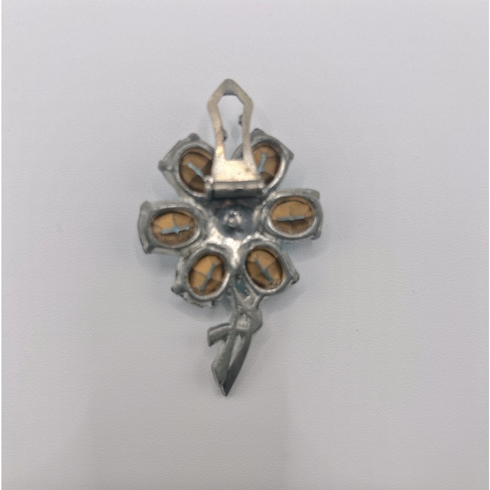 Vintage Blue Turquoise Flower Brooch Silvertone Rhinestones and faceted …​​​​​​​ - Picture 6 of 7